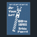 60. ÜBERRASCHUNG Geburtstag Blaue Sterne Zip Dein  Einladung<br><div class="desc">Dieser Zip Your Lip Einladung ist eine lustige Art,  SURPRISE Geburtstag lädt ein.  Auch passende Briefmarke sind verfügbar - fügen Sie das Jahr hinzu!</div>