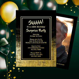 60. Überraschung Geburtstag Foto auf Back Black & Folieneinladung