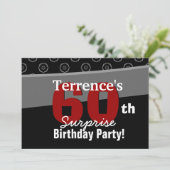 60. Überraschung Geburtstag Schwarz-weiß Horizonta Einladung (Stehend Vorderseite)