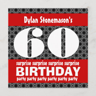 60. Überraschung Geburtstagsparty Black Red White Einladung