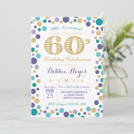 60. Überraschung Geburtstagsparty Einladung (Stehend Vorderseite)