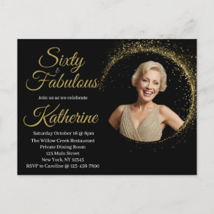 60 und Fabelhaft 60. Geburtstag Foto Schwarz Gold Postkarte