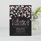 60 und fabelhaft, 60. Geburtstag, rosa Silber Einladung (Stehend Vorderseite)