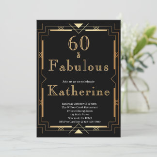 60 und Fabelhaft 60. Geburtstagsfeier Art Deco Einladung