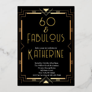 60 und Fabelhaft 60. Geburtstagsfeier Art Deco Folieneinladung