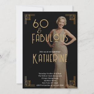 60 und Fabelhaft 60. Geburtstagsfeier Art Deco Fot Einladung