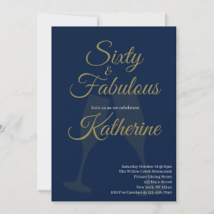 60 und Fabelhaft 60. Geburtstagsfeier Navy Gold Einladung