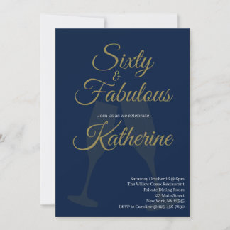 60 und Fabelhaft | 60. Geburtstagsfeier Navy Gold Einladung