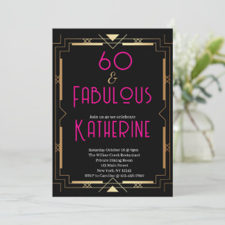 60 und Fabelhaft 60. Geburtstagsfeier Pink Art Dec Einladung