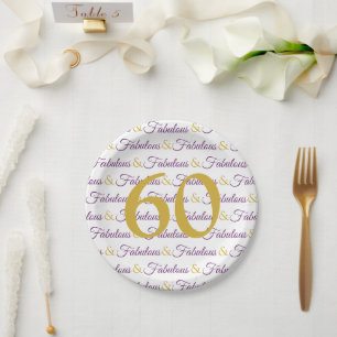 60 und Fabelhaft Elegant 60. Geburtstag Lila Gold Pappteller