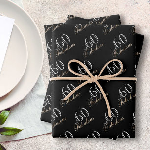 60 und Fabelhaft Elegant Schwarz 60. Geburtstag  Geschenkpapier Set