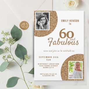 60 und Fabelhaft Gold Glitter 2 Foto 60. Geburtsta Einladung