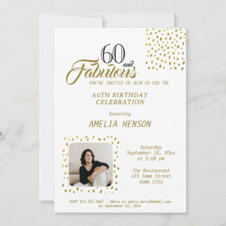 60 und Fabelhaft Gold Glitter Foto 60. Geburtstag Einladung