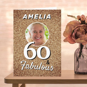 60 und Fabelhaft Gold Glitter Foto 60. Geburtstag Karte