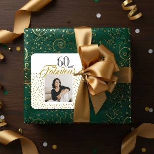 60 und Fabelhaft Gold Glitter Foto 60. Geburtstag Quadratischer Aufkleber