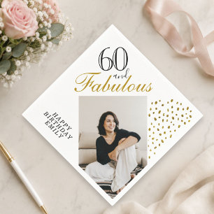60 und Fabelhaft Gold Glitter Foto 60. Geburtstag Serviette