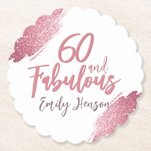 60 und Fabelhaft Pink Glitter 60. Geburtstag Untersetzer (Vorderseite)