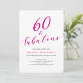 60 und Fabelhaft Sechzigster Geburtstag Hot Pink S Einladung (Stehend Vorderseite)