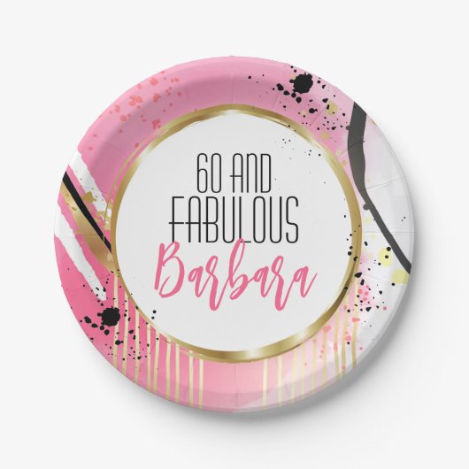 60 und fabelhafte Abstrakte Moderne rosa Schwarz G Pappteller (Vorderseite)