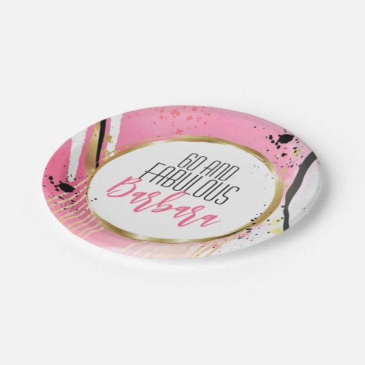 60 und fabelhafte Abstrakte Moderne rosa Schwarz G Pappteller (Schrägansicht)