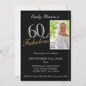 60 und fabelhafte Elegant Black Foto Geburtstag Einladung (Vorderseite)