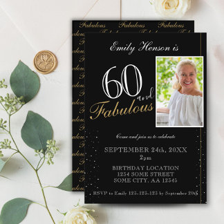 60 und fabelhafte Elegant Black Foto Geburtstag Einladung