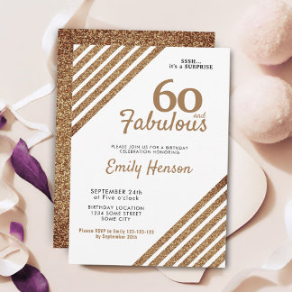 60 und fabelhafte Elegant Gold Glitzer 60. Geburts Einladung