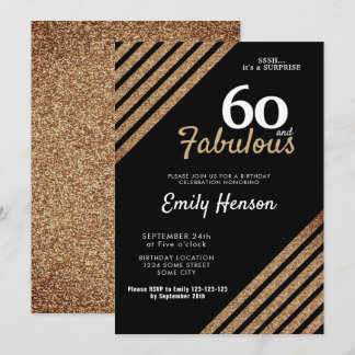 60 und fabelhafte Elegant Gold Glitzer 60. Geburts Einladung
