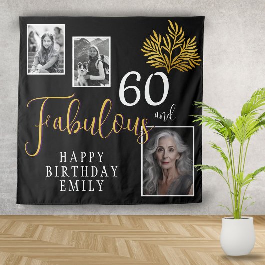 60 und fabelhafte Goldfolien 3 Foto Geburtstag Wandteppich