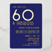 60 und fabelhafte marineblaue Retrotypografie Folieneinladung (Vorderseite)