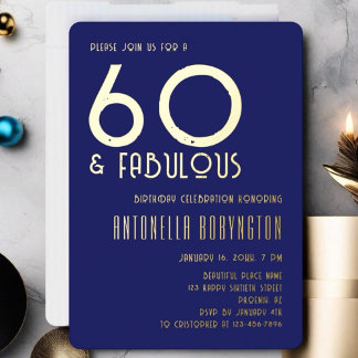 60 und fabelhafte marineblaue Retrotypografie Folieneinladung