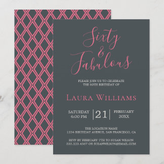 60 und fabelhafte Pink Black 60. Geburtstagsparty Einladung