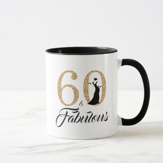 60 und fabelhafter GoldGlitzer-60. Geburtstag Tasse (Rechts)