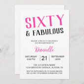 60. und fabelhaftes Pink 60. Geburtstag Einladung (Vorne/Hinten)