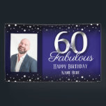 60 und Fabulous Birthday Confetti Foto Banner<br><div class="desc">Elegantes blaues 60. Geburtstagsbanner mit einstellbarem Happy Birthday und Individuelle Name Text. Wählen Sie Ihr Lieblings-Foto und laden Sie es hoch! Imitate Folie silber Konfetti und 60 Nummer.</div>
