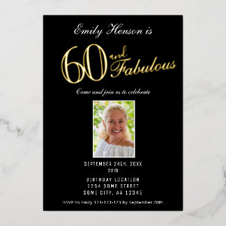 60 und fabulous Black 60. Geburtstag Gold Folieneinladung