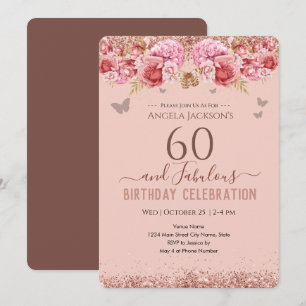 60 und Fabulous Erwachsenen Geburtstag Pink Einlad Einladung