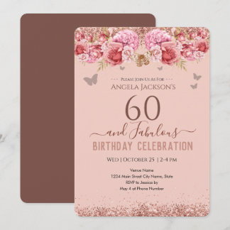 60 und Fabulous Erwachsenen Geburtstag Pink Einlad Einladung
