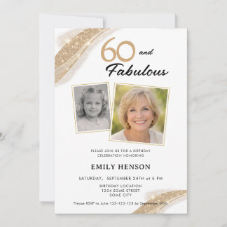60 und Fabulous Gold 2 Foto Geburtstag Einladung