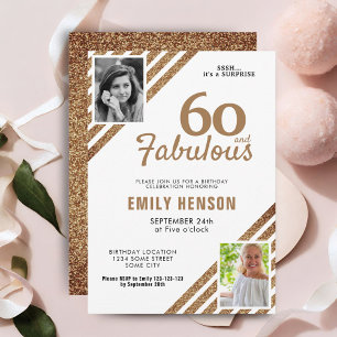 60 und fabulous Gold Glitzer 2 Foto 60. Geburtstag Einladung
