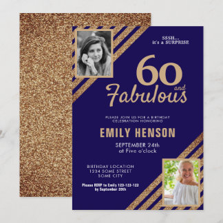 60 und fabulous Gold Glitzer 2 Foto 60. Geburtstag Einladung