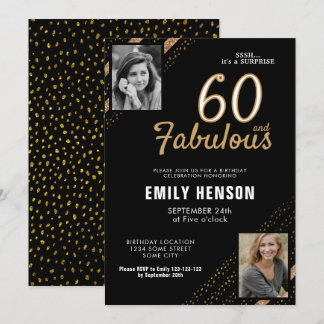 60 und fabulous Gold Glitzer 2 Foto 60. Geburtstag Einladung