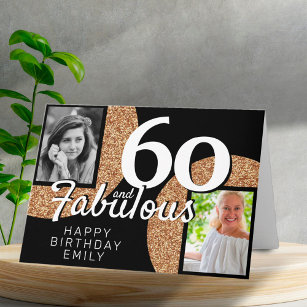 60 und fabulous Gold Glitzer 2 Foto 60. Geburtstag Karte