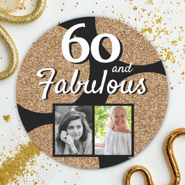 60 und fabulous Gold Glitzer 2 Foto 60. Geburtstag Runder Aufkleber