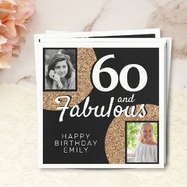 60 und fabulous Gold Glitzer 2 Foto 60. Geburtstag Serviette