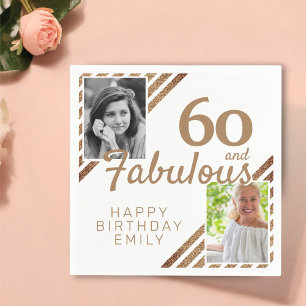 60 und fabulous Gold Glitzer 2 Foto 60. Geburtstag Serviette