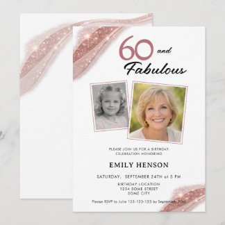 60 und Fabulous Roségold 2 Foto Geburtstag Einladung