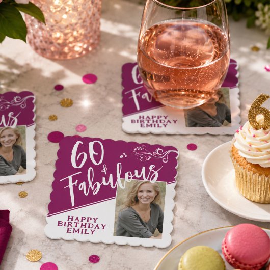 60 und Fabulous Script Foto Magenta 60. Geburtstag Untersetzer
