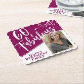 60 und Fabulous Script Foto Magenta 60. Geburtstag Untersetzer (angewinkelt)