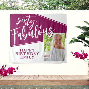 60 und Fabulous Script Magenta Foto 60. Geburtstag Wandteppich